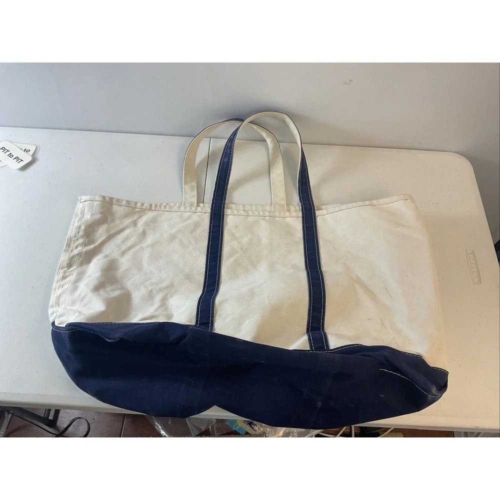Vintage LL Bean Blue And White Canvas Boat & Tote XL Size Sturdy Made in USA
